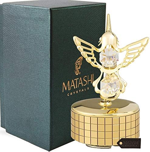 Matashi 24K Gold Plated Music Box Plays - Swan Lake with Crystal Studded Hummingbird Figurine Best Gift for Valentine's Day, Birthday, Mother's Day, Anniversary, Christmas, Thanks Giving, New Year