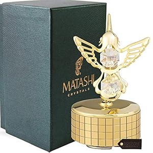 Matashi Christmas Gift for Women – Hummingbird Music Box with 24K Gold Plated Crystal – Tabletop Showpiece for Home, Office, Living Room for Her