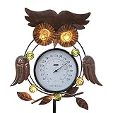 Maße: 28 x 99 cm, Gesamthöhe: 100 cm. Eule Solarleuchte mit Thermometer ist eine einzigartige, lebendige und praktische Gartendekoration, die bei Tag großartig aussieht und bei Nacht leuchtet. Mit einem starken Eule Eisenkörper entworfen, ist es robust und nicht leicht zu beschädigen