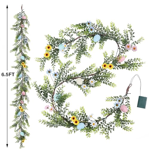 DR.DUDU Easter Garland Decor, 6.5 FT LED Lighted Garland with Easter Eggs & Flowers, Spring Floral Decoration for Fireplace, Mantle, Table & Indoor Home Decor DR.DUDU Easter Garland Decor, 6.5 FT LED Lighted Garland with Easter Eggs & Flowers, Spring Floral Decoration for Fireplace, Mantle, Table & Indoor Home Decor - Image 3