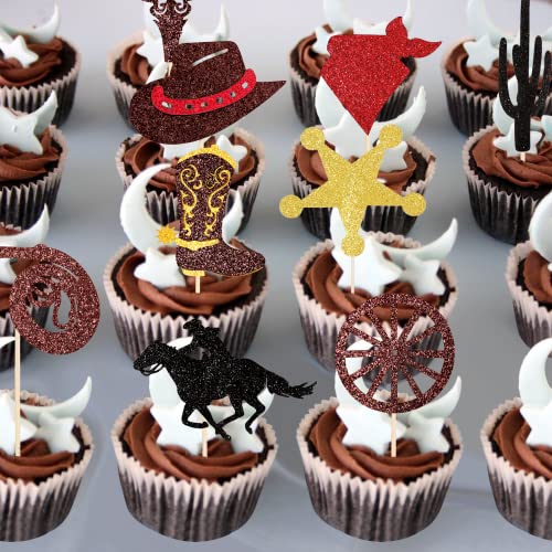 60 Pcs Cowboy Cupcake Toppers, 10 Shape Glitter Western Cake Topper Cupcake Picks For Rodeo Western Baby Shower Boy Birthday Party Cake Decorations Supplies #TOP3