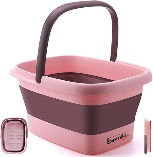 Collapsible Foot Soak Tub with Handles/Massage Acuoint-Pink | Multifunction Plastic Basin, Foot Tub for Soaking Feet, Collapsible Foot Bath Basin