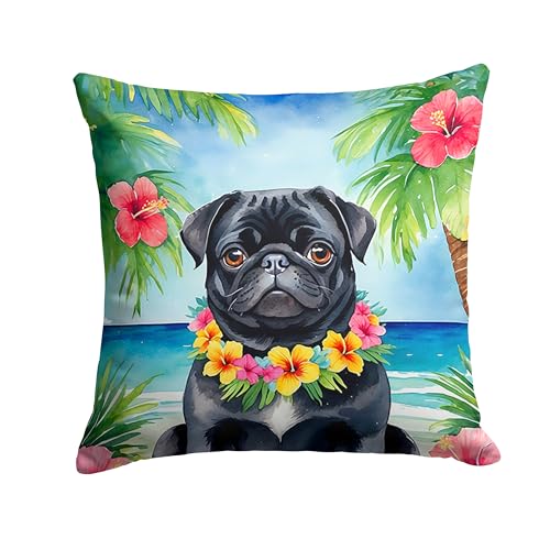 Caroline's Treasures Luau Party Decorative Throw Pillow, 14Hx14W, Pug 6502