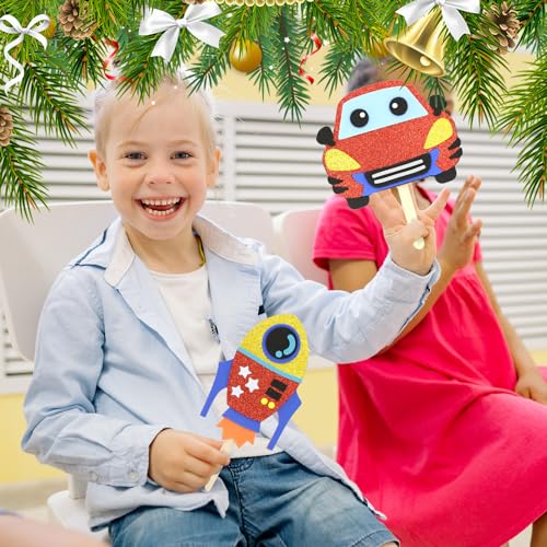 VKPI Make 6 Popstick Puppets Craft Kit for Kids, Foam Art Crafts Gift, Story Time Toys for Ages 4+ Toddler, Cars, Astronaut, Rocket, Spacecraft, Preschool Projects Game Craft, Birthday Party Favor by VKPI - Used condition - Image 7