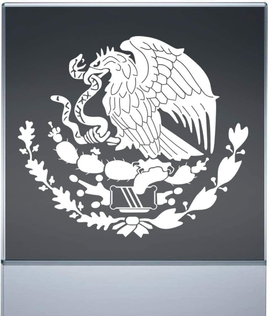 1 pcs Mexican Eagle Car Window Sticker Shield Emblem, 8 Inches - Calcomania Escudo Mexicano Aguila, White Vinyl, Weatherproof Decal for Car Bumper, Window, Truck