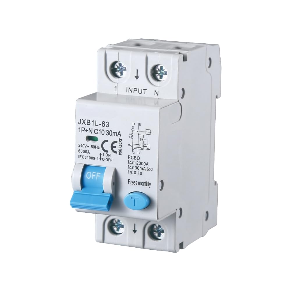 gloca Interruttore Magnetotermico Differenziale 1P+N 30mA 220V 6KA 2 Moduli DIN Classe A (10 Ampere)