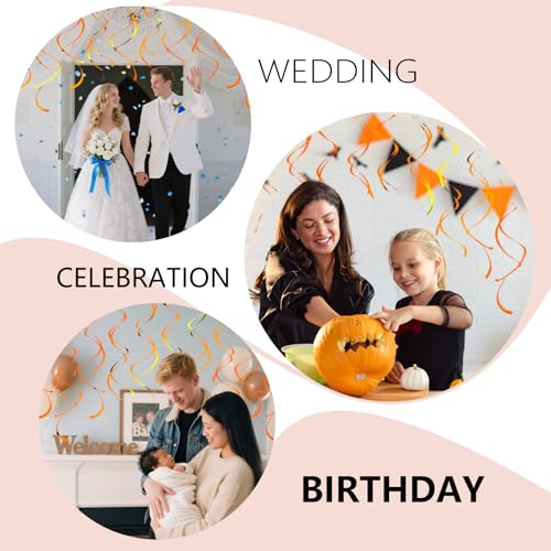 Image of Orange Hanging Swirls Party Decorations 30 Pack- Extra Long Double Swirl Ceiling Decorations for Halloween, Baby Shower, Christmas, Wedding, Birthday Decorations| Reusable Orange Streamers with Hooks