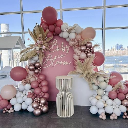 Image of Pink White Balloons Rose Gold Blush White Balloon 60pcs 12inch Latex Helium Balloons Beige Retro Pink Nude Pearl White Sand Balloon Neutral Birthday Party Decorations Bride Wedding Boho DIY Supplies