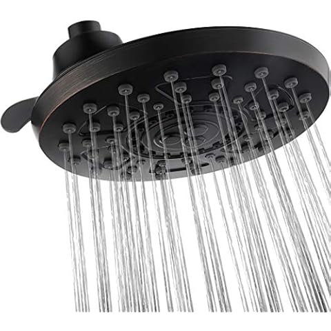 Bright Showers - Overhead Rain Shower - 5 Spray Settings - 7.9" Diameter Round Face - Adjustable Brass Ball Joints - Massage Setting - Teflon Tape Included (Oil Rubbed Bronze) Cover