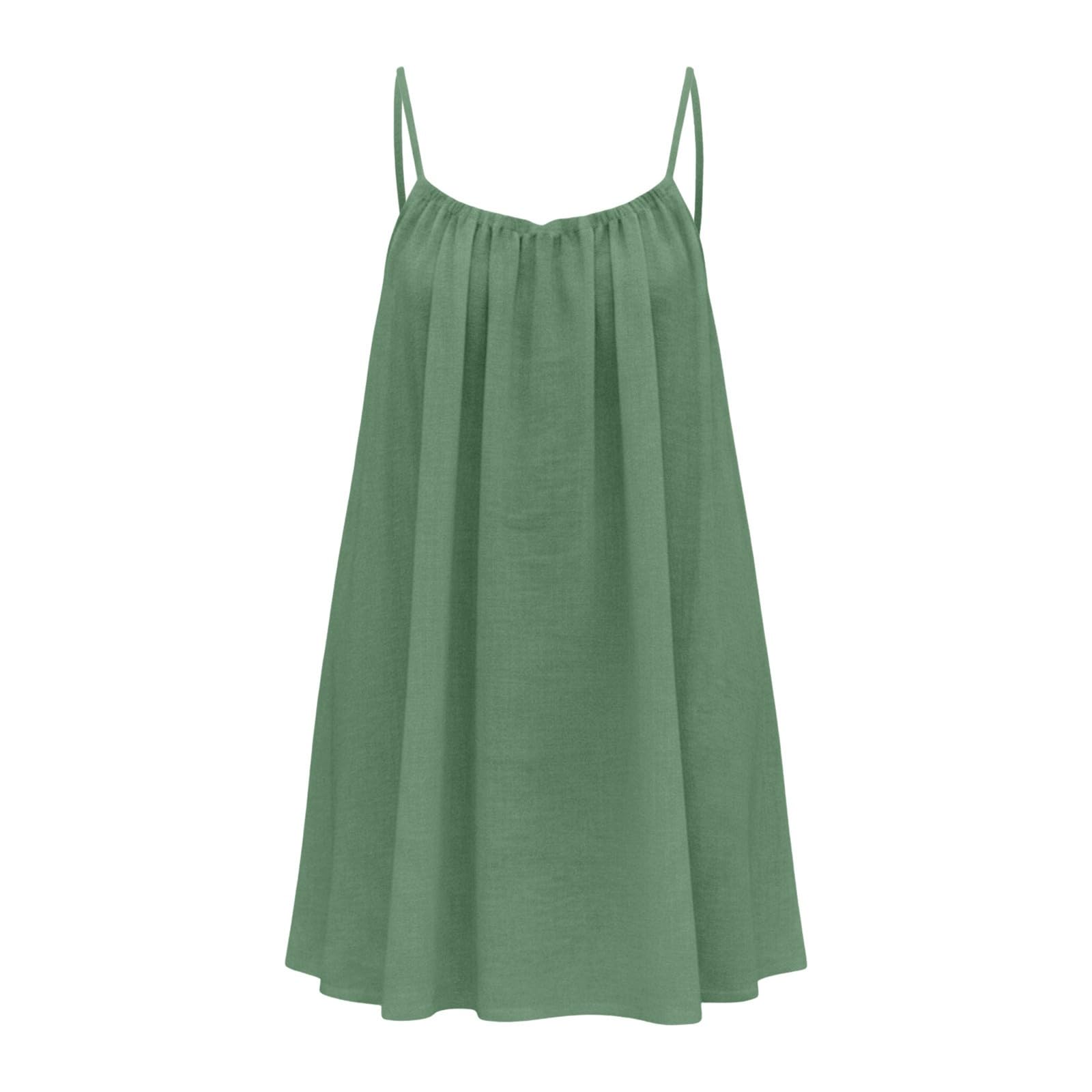 Vestido corto de verano para mujer, vestido de verano ligero hasta la rodilla, vestido de playa, vestido suelto, tallas grandes, vestido sin mangas, tirantes finos, sin espalda, vestido de