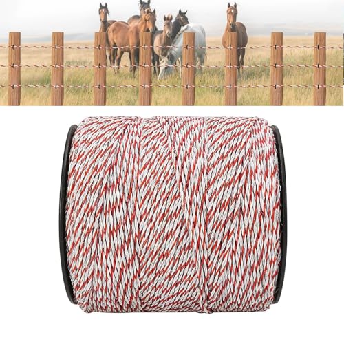 LZEXIN 9 Strand Electric Fence Wire for Livestock 500M/1640FT Farm Polywire Electric Fencing with 9 Stainless Steel Conductors and Black Chuck for Livestock Cattle Sheep Horse Pets Crop Protection