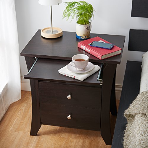 Iohomes Kassio Contemporary 2-Drawer Nightstand Bedside Table With 1 Open Shelf And Pull-Out Tray, 24" High, Espresso #TOP3
