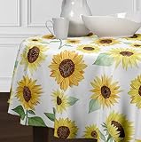 A LuxeHome Yellow Green and White Sunflower Boho Floral Flower Watercolor Farmhouse Cover Tabletop T