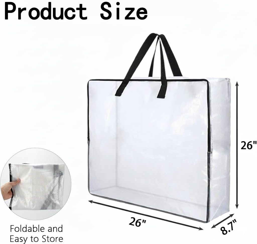 2 Pack Clear Wreath Storage Bags 26 Inch 90L - Durable and Heavy Duty Transparent PP Zipper Bags with Handles for Christmas Easter Fall Holiday Wreaths, Blankets, Comforters, Pillows