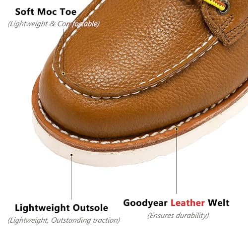 ROCKROOSTER Trinidad 6" Wedge Boots for Men, Soft Moc Toe Lightweight Brown Heritage Work Boots VAP23062