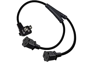 90 Degree Angled 1-15P 2-Prong to Dual 1-15R Splitter Cord, 2ft