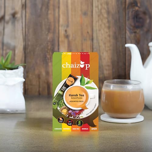 Image of Chaizup Premium 1 Min Instant Karak Tea Premix - Assorted Pack (12 Sachets, 5 Flavors) | Milk Tea, Saffron, Ginger, Masala, Cardamom | 12 Sachets