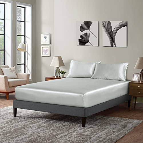 P Pothuiny Satin Fitted Sheet King Size, 1 Single Fitted Sheet Only, Extra Soft Deep Pocket Bottom Bed Sheets Mattress Cover Fits 12