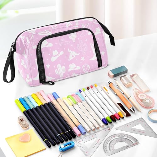 Image of Western Cowboy Purple Pencil Case Pouch Big Capacity Pencil Bag Box Organizer Pen Case Pencil Pouch Aesthetic with Handle for Kids Boys Girls Women College Office