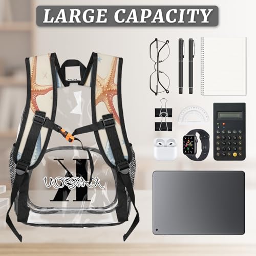 Personalized Small Clear Backpack Stadium Approved Heavy Duty PVC Plastic Custom Beach Starfish Transparent Backpacks See Through Bag with Name, Coastal3