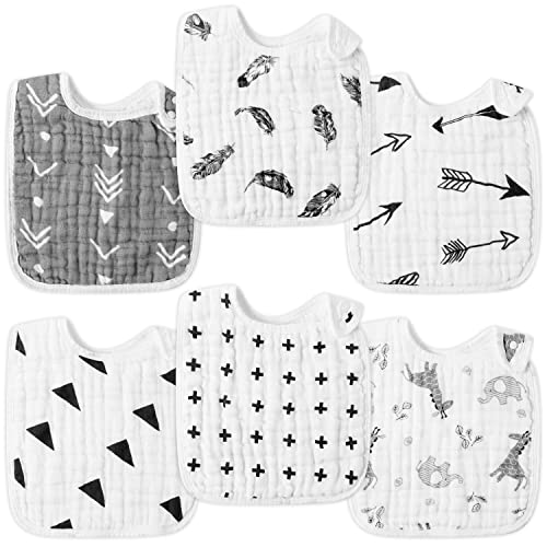 Image of Zainpe 6Pcs Snap Muslin Bibs for Baby Machine Washable Adjustable Unisex Burp Cloths with 6 Absorbent Soft Layers, Animal Pattern Bib for Newborns Toddlers Infants 3 to 36 Months Drooling Teething