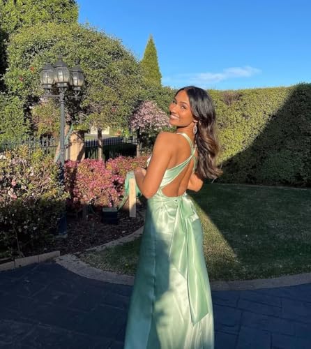 Halter Prom Dresses Long Silk Satin Bridesmaid Dress Bowknot Mermaid Formal Evening Gowns for Women Wedding Guest4