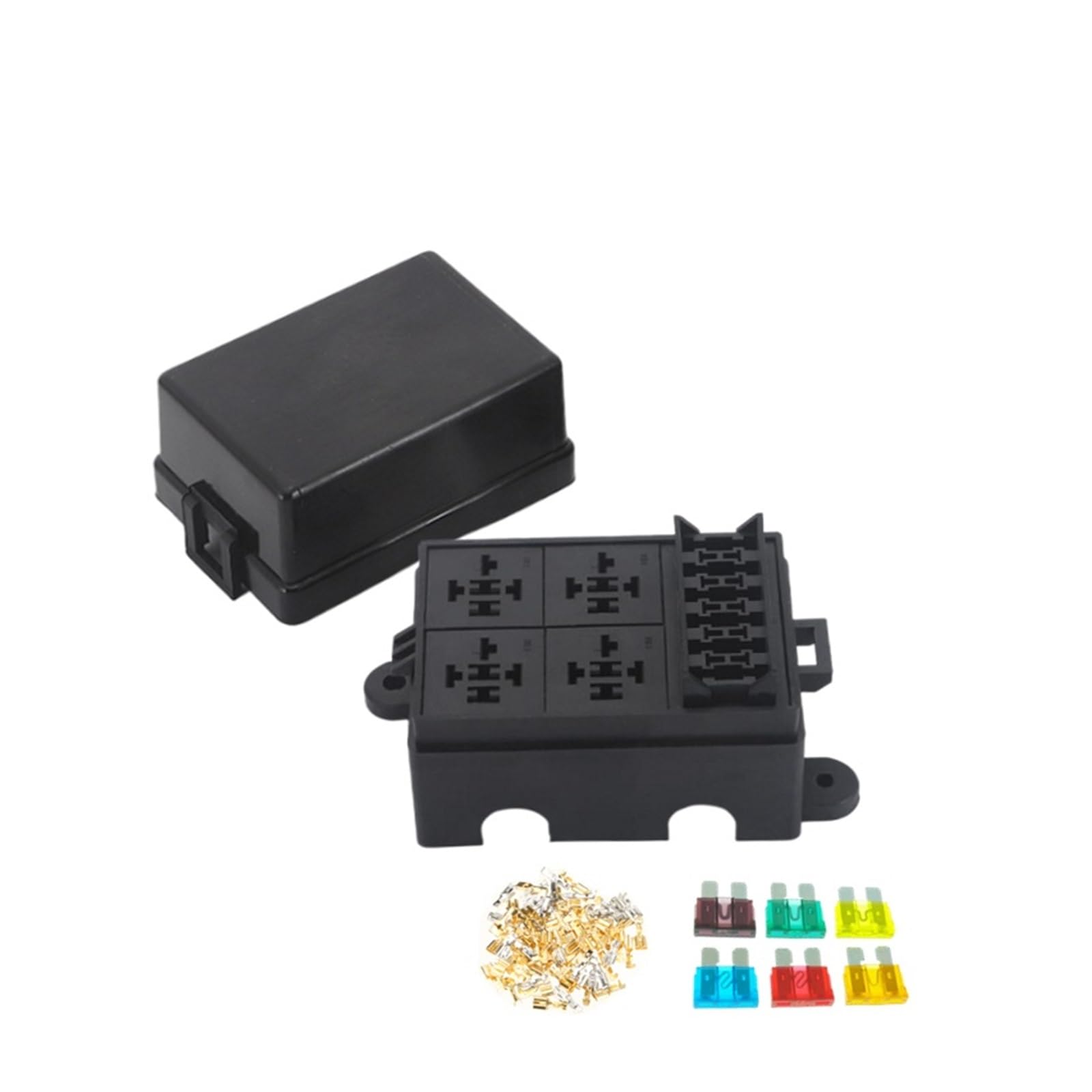 VDOQTLJT Free Combination Auto Car Truck 6Way Fuse Holder 4 Relay holder Circuit Standard ATO Blade 12V 40A(Box)