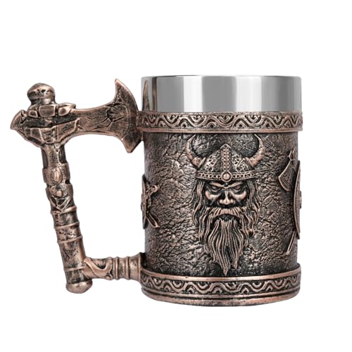 Jarra de cerveza vikinga Drakkar de acero inoxidable, taza vikinga, jarra de cerveza vikinga nórdica, regalos vikingos para hombres, adecuada para colecciones, regalos para el día del padre (Estilo 3)