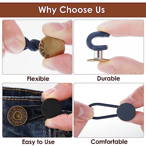 Abeillo Hosenknopf Verlängerung, 12 Stück Jeans Knopfverlängerung für Hosen, Hosenbunderweiterung, Taillenverlängerung Jeansknopf Button für Damen Herren Jeans Jeansrock Umstandshose