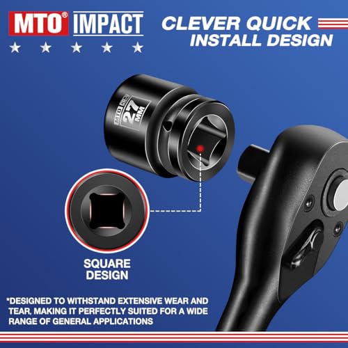 Image of MTO 1 /2 inch Drive 27mm Shallow Impact Socket, 6-Point Metric Socket for Automotive Maintaince, CR-V Steel Meets ANSI Standards