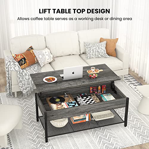 Homieasy Coffee Table, Lift Top Coffee Table with Storage Shelf and Hidden Compartment, Modern