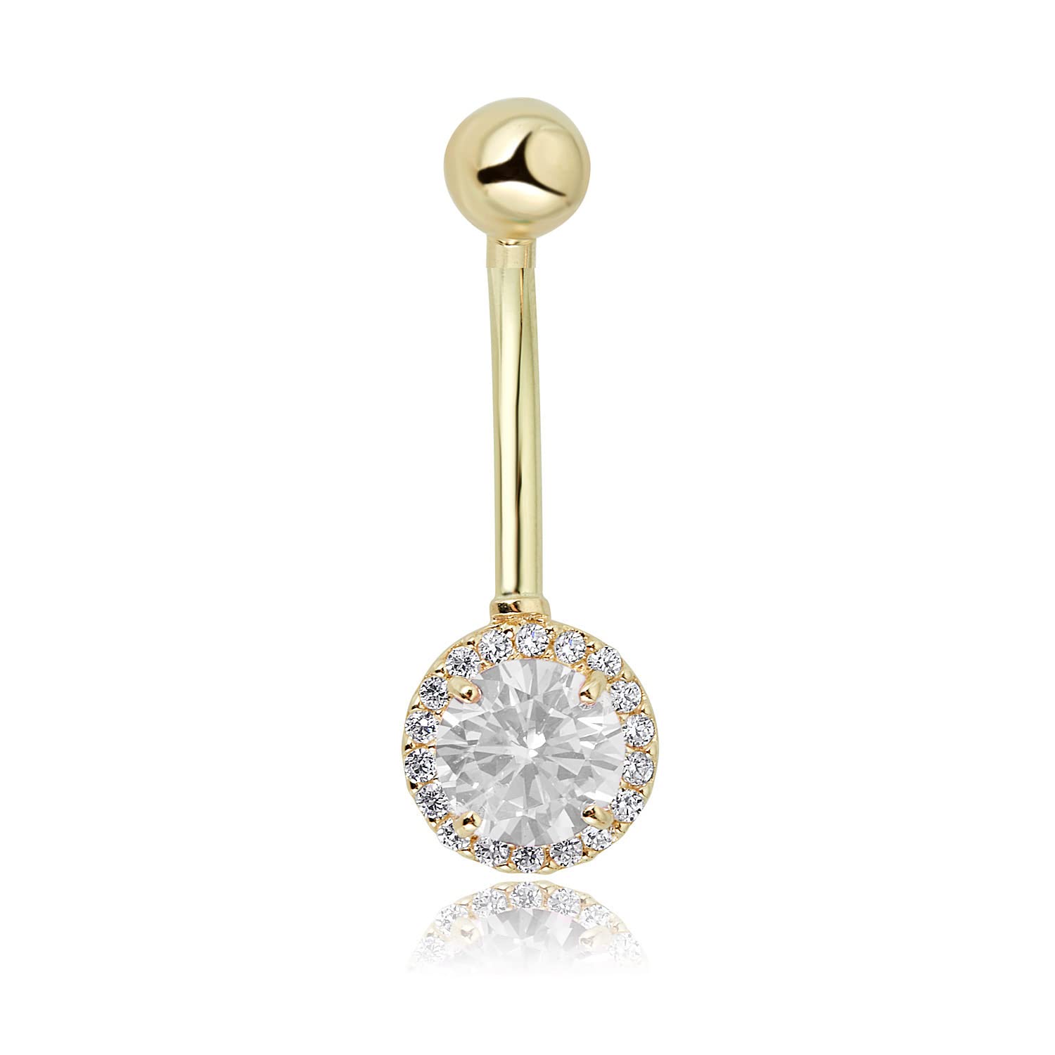 AVORA 10K Gold Simulated Diamond CZ Frame Belly Button Ring Body Jewelry (14 Gauge)