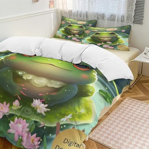 Housse de couette grenouille 200x200 anti-plis avec zip invisible