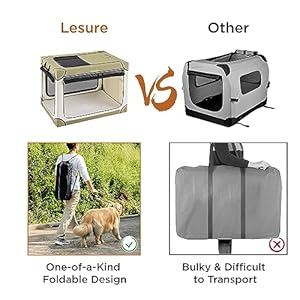 Lesure Soft Collapsible Dog Crate 42 Inch Portable Travel Crate for Extra Large Dogs Indoor Outdoor 4 Door Foldable Pet Kennel with Durable Mesh Windows Beige