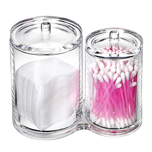 VAMIX Clear Acrylic Cotton Ball Holder Qtips Holder Makeup Brush Pads Swab Organizer Storage Box Premium Quality Round Q-tip Container Cosmetic Case