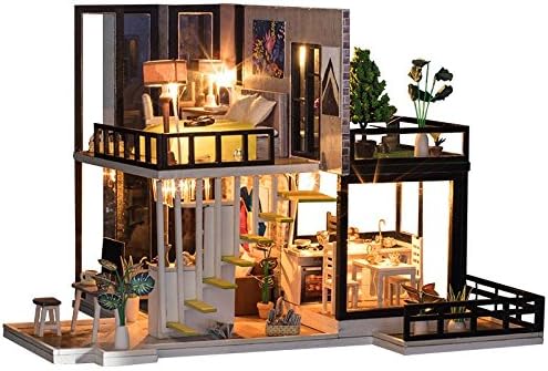Spilay DIY Miniature Dollhouse Wooden Furniture Kit,Handmade Mini Plus Duplex Apartment Model with Dust Cover & Music Box,1:24 Scale Creative Doll House for Friend Gift K033