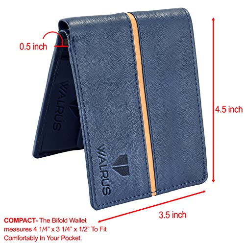 Image of Walrus Brye Nature Friendly Vegan Leather Men Wallet Business Card Holder Vegan Leather Bi Fold Stylish Purse for Men, Card Case with RFID Blocking - Perfect for Gift for him (Casual, Blue)