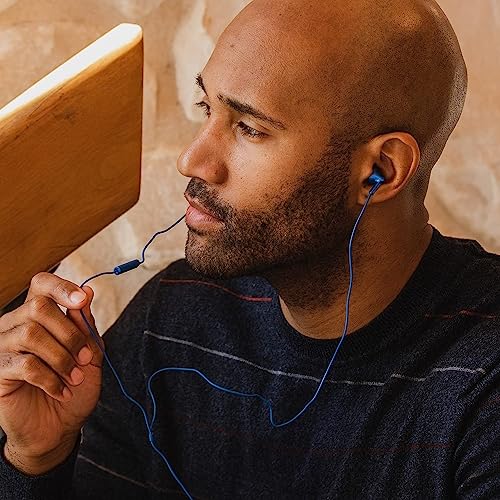 Image of Panasonic ErgoFit Earbud Headphones with Microphone and Call Controller Compatible with iPhone, Android and BlackBerry - RP-TCM125-AA - in-Ear (Metallic Blue), S /M /L Included
