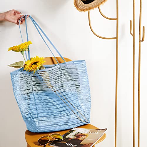 Image of KALIDI Beach Nylon Mesh Tote Bag, Casual Tote Bag Hobo Women Foldable MAX 23L Shoulder Bag For Beach Picnic Vacation