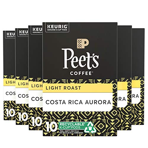 Peet's Coffee, Costa Rica Aurora, Light Roast, K-Cup Pack (60 ct), Single Cup Coffee Pods, Bright, Clean, & Smooth Blend of Costa Rican & Kenyan Coffees with Citrus Notes; for All Keurig K-Cup Brewers