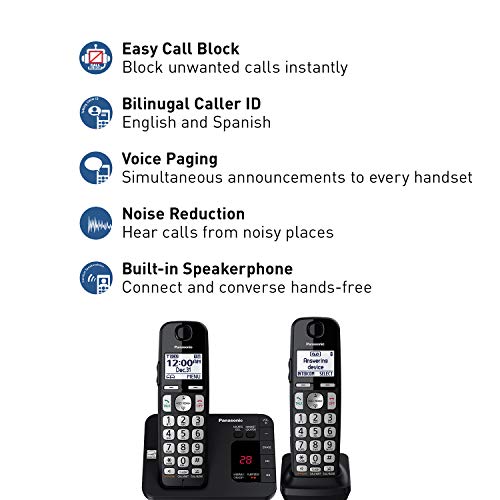 Panasonic DECT 6.0 Expandable Cordless Phone System with Answering Machine and Call Blocking - 2 Handsets - KX-TGE432B (Black)