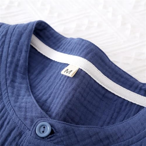 Rfmfkkg Men'S Color Contrast Japanese Plaid Home Suit Cotton Crepe Long Sleeve Pajamas Set3