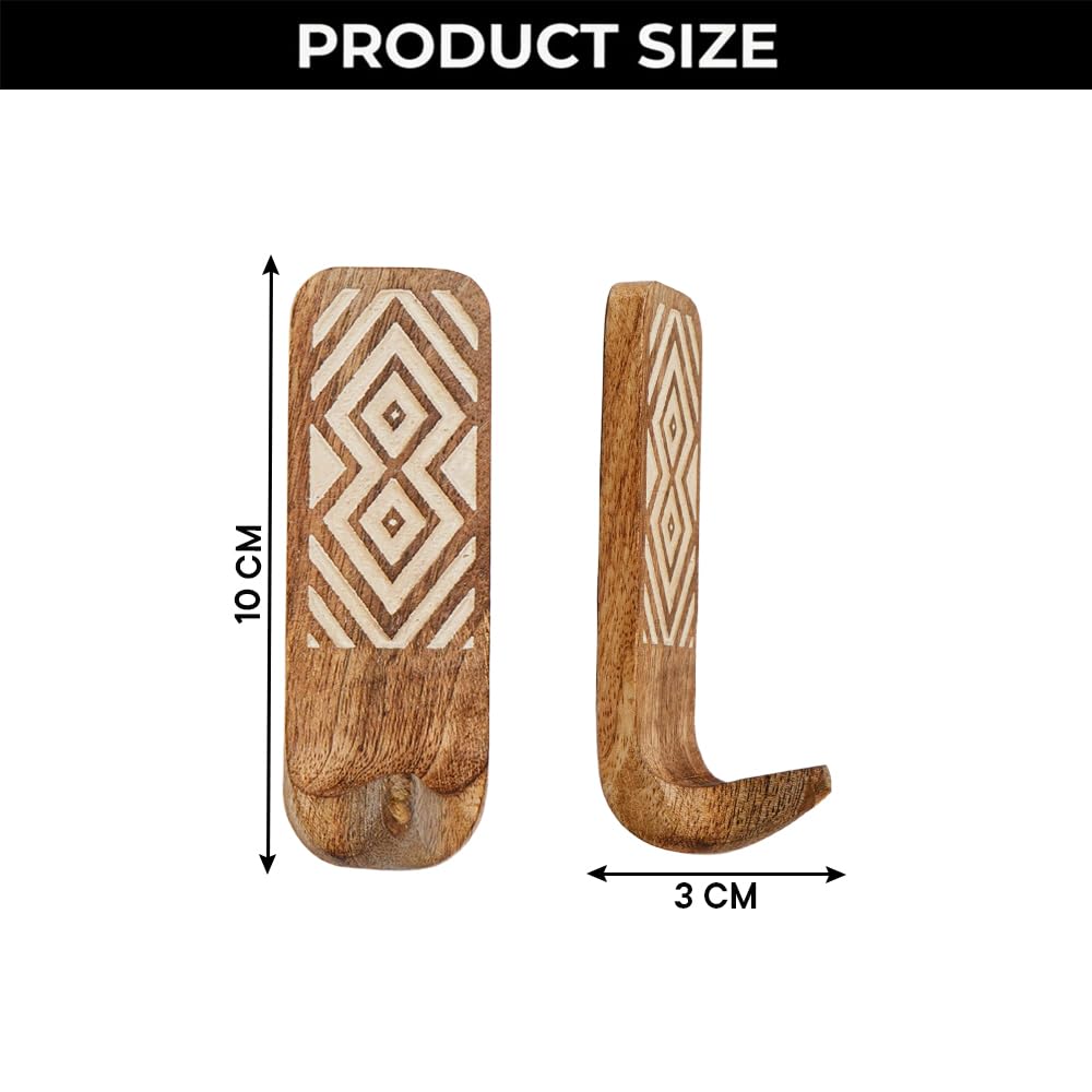IndianShelf 3 Decorative Boho Wood Adhesive Wall Hooks No Drill Damage Free — Amazon image 7
