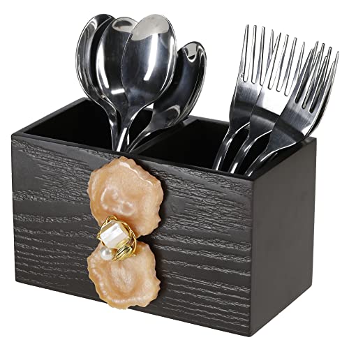 Image of COCKTAIL Fancy Wooden MDF Spoon Holder, Cutlery Stand for Dining Table, Chammach Stand, Multifunctional organizer Stand for Kitchen, Tableware Storage Box, 2 Section, Brown (Peach-Agate)