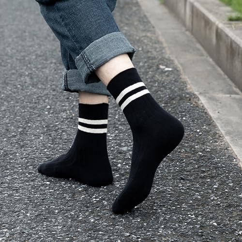 TeenFighter 7 Pair Pack Men's Retro Double Bar Cotton Socks - Vintage Design Crew Socks with Breathable Soft Fabric for Casual & Athletic Wear3