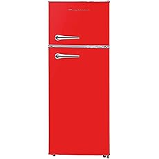 Frigidaire Retro Top Mount Upright Fridge-Freezer Combo, Apartment Size Fridge with Freezer 7.5 cu. ft. capacity - 23.2" D x 21.5" W x 55.5" H (Red)