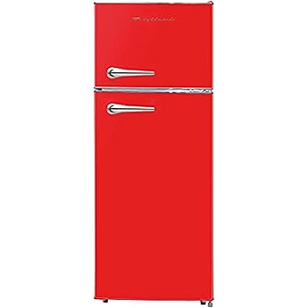 Frigidaire Retro Top Mount Upright Fridge-Freezer Combo, Apartment Size Fridge with Freezer 7.5 cu. ft. capacity - 23.2" D x 21.5" W x 55.5" H (Red)