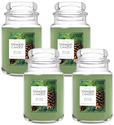 Image of Yankee Candle Balsam & Cedar, Scented Candle, 22oz Large Jar with up to 150 Hour Burn Time, Giftable (Pack of 4)