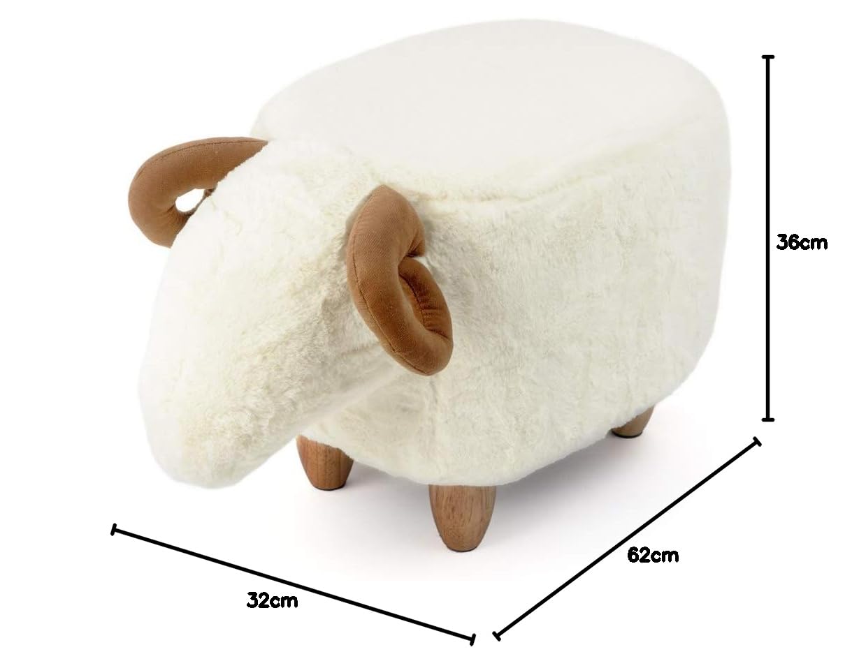 Balvi Tabouret Le Mouton Couleur Blanc en Forme de Mouton Pattes en Bois Polyster/Bois