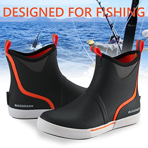 Image of BASSDASH Men's 6 inch Waterproof Deck Boots with Breathable Lining Anti-slip Neoprene Rubber Ankle Rain Boots for Fishing Boating